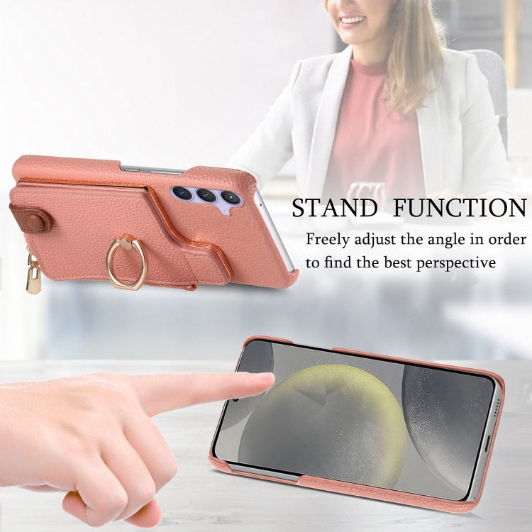 For Samsung Galaxy S24 5G Litchi Leather Oil Edge Ring Zipper Wallet Back Phone Case(Pink)
