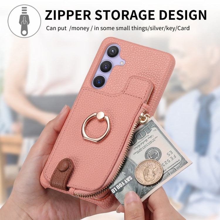 For Samsung Galaxy S24 5G Litchi Leather Oil Edge Ring Zipper Wallet Back Phone Case(Pink)