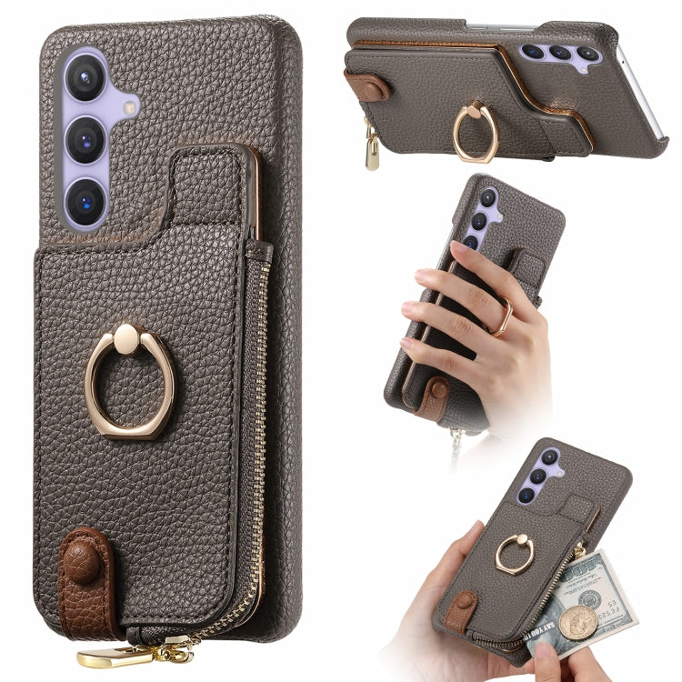 For Samsung Galaxy S24 5G Litchi Leather Oil Edge Ring Zipper Wallet Back Phone Case(Grey)