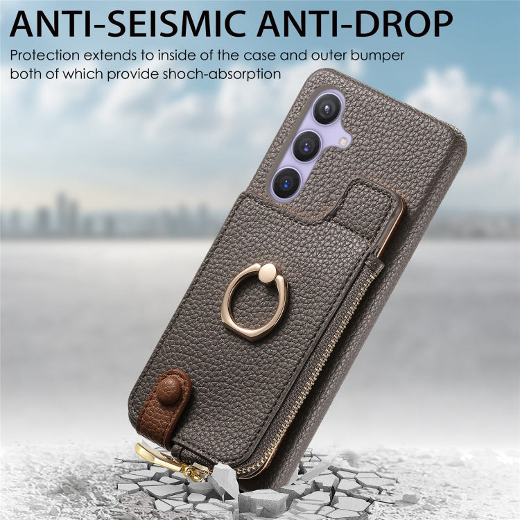 For Samsung Galaxy S24 5G Litchi Leather Oil Edge Ring Zipper Wallet Back Phone Case(Grey)