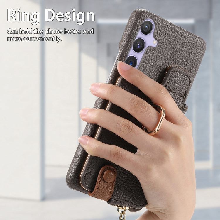 For Samsung Galaxy S24 5G Litchi Leather Oil Edge Ring Zipper Wallet Back Phone Case(Grey)