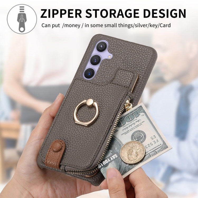 For Samsung Galaxy S24 5G Litchi Leather Oil Edge Ring Zipper Wallet Back Phone Case(Grey)