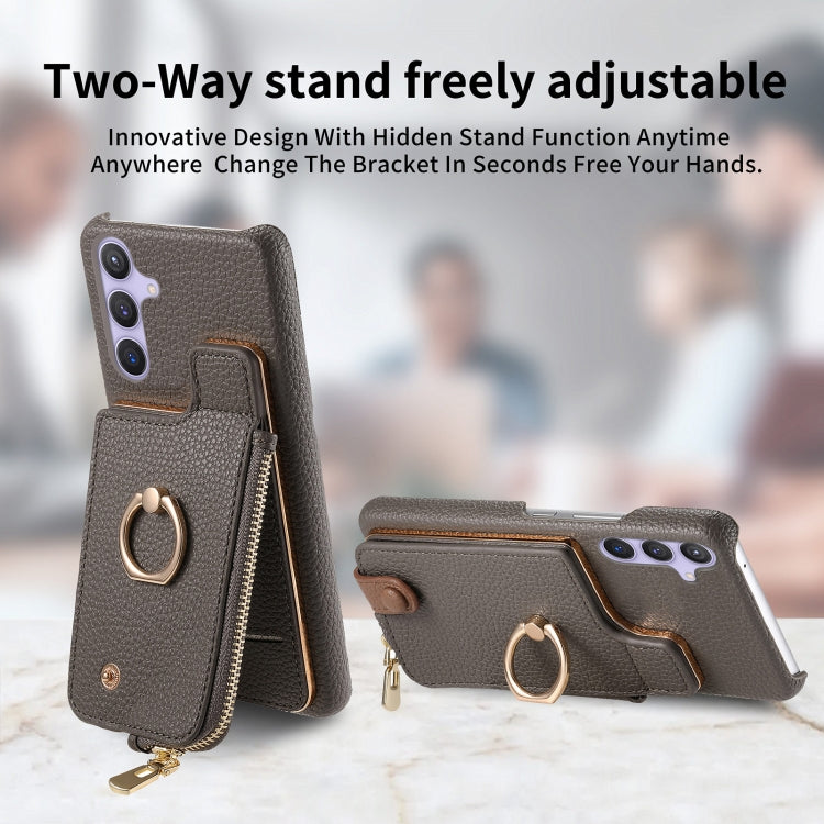For Samsung Galaxy S24 5G Litchi Leather Oil Edge Ring Zipper Wallet Back Phone Case(Grey)