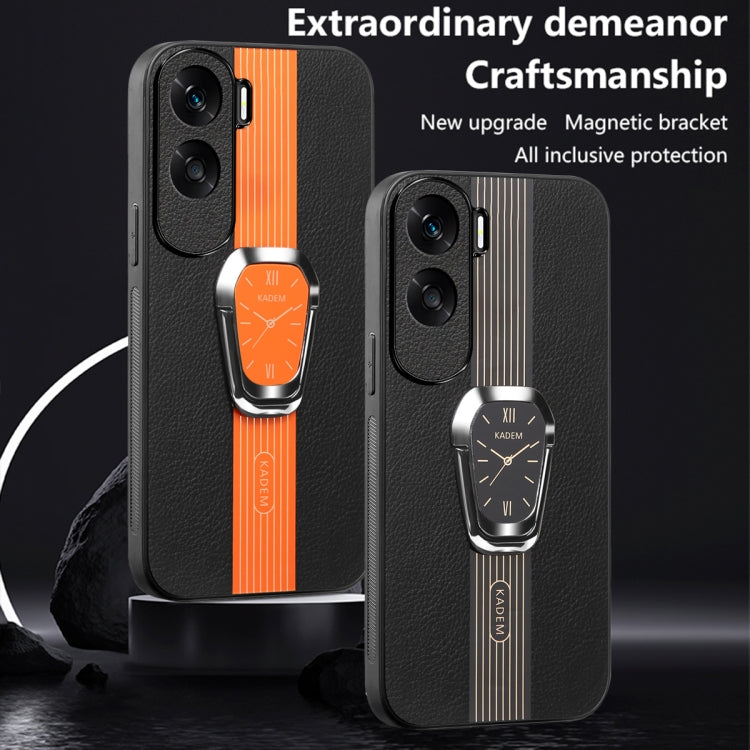 For Honor X50 Magnetic Litchi Leather Back Phone Case with Holder(Black)