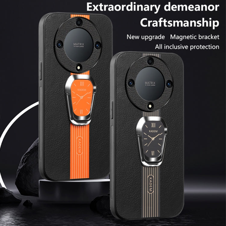 For Honor X40 Magnetic Litchi Leather Back Phone Case with Holder(Orange)