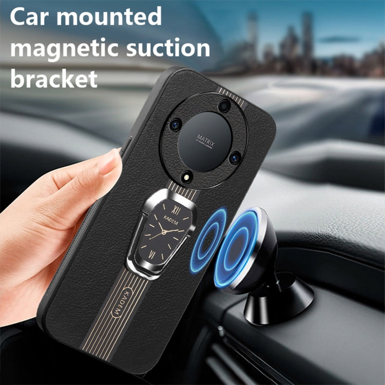 For Honor X40 Magnetic Litchi Leather Back Phone Case with Holder(Black)