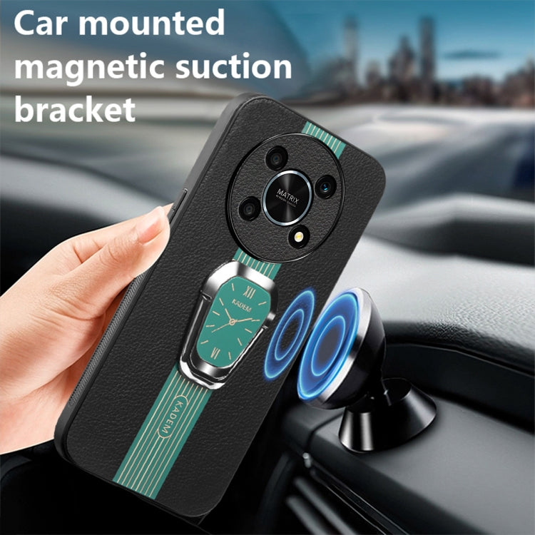 For Honor X9 5G Magnetic Litchi Leather Back Phone Case with Holder(Green)