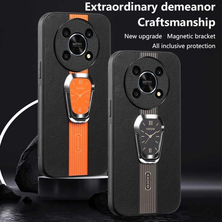 For Honor X9 5G Magnetic Litchi Leather Back Phone Case with Holder(Orange)
