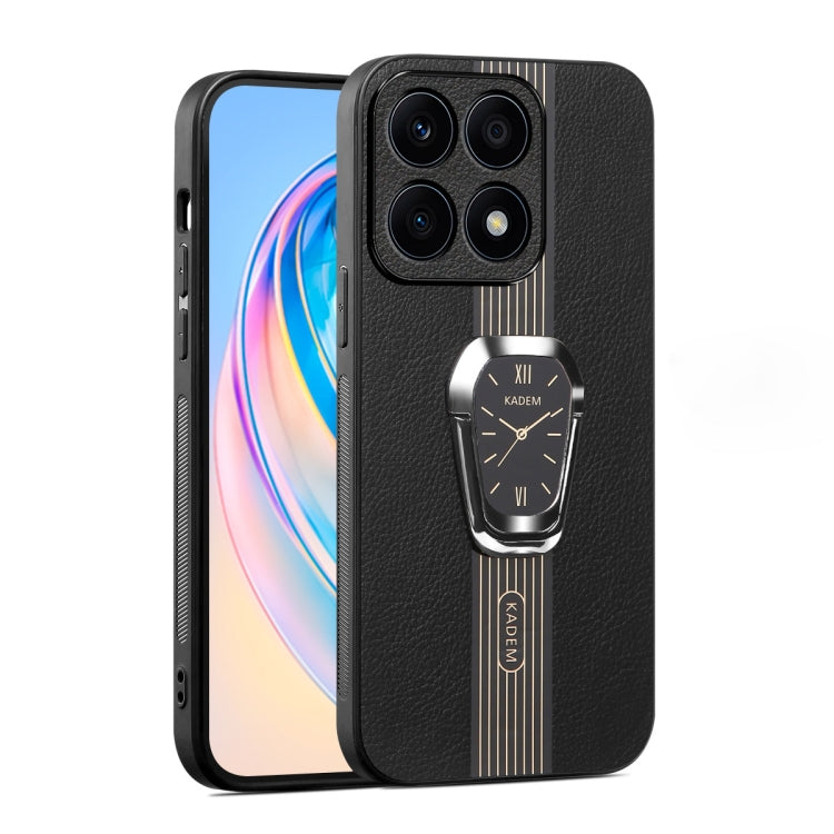For Honor X8A Magnetic Litchi Leather Back Phone Case with Holder(Black)