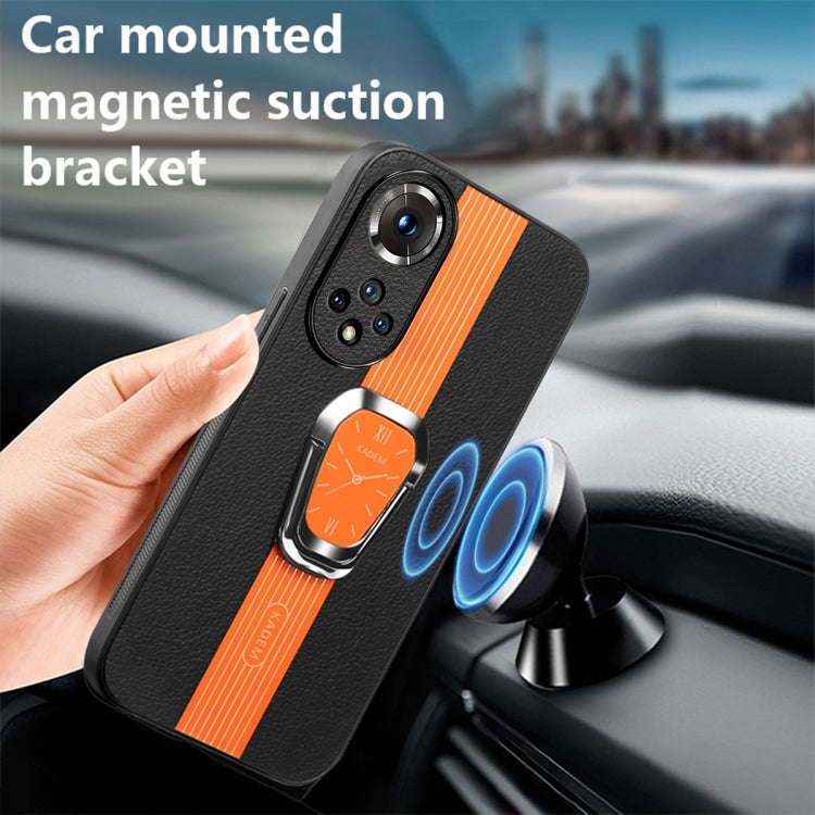 For Honor 50 Pro Magnetic Litchi Leather Back Phone Case with Holder(Orange)