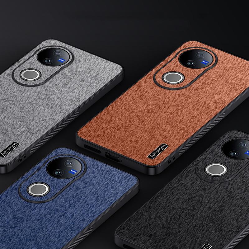 For vivo V50 Tree Bark Leather Shockproof Phone Case(Blue)