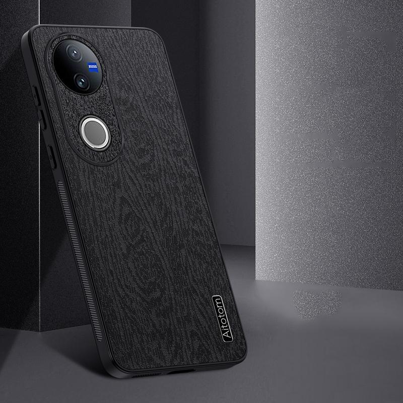 For vivo V50 Tree Bark Leather Shockproof Phone Case(Black)