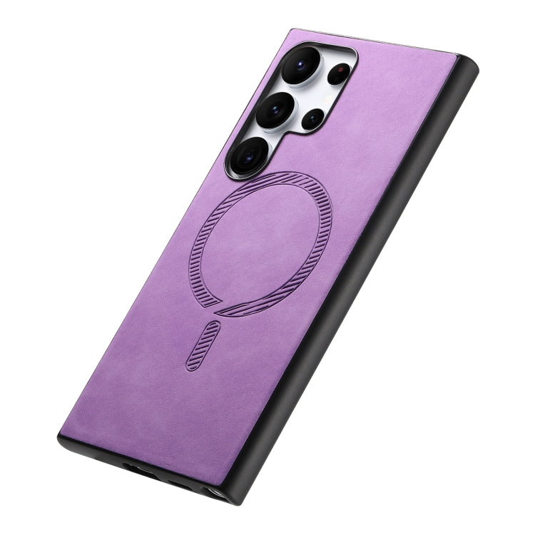 For Samsung Galaxy S24 5G Solid Color Retro Magsafe PU Back Cover Phone Case(Purple)