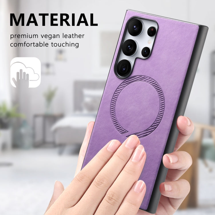 For Samsung Galaxy S24 5G Solid Color Retro Magsafe PU Back Cover Phone Case(Purple)