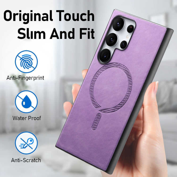 For Samsung Galaxy S24 5G Solid Color Retro Magsafe PU Back Cover Phone Case(Purple)