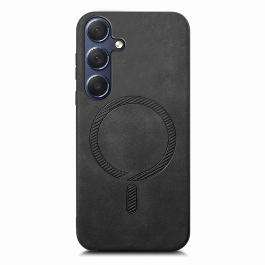 For Samsung Galaxy S24 5G Solid Color Retro Magsafe PU Back Cover Phone Case(Black)