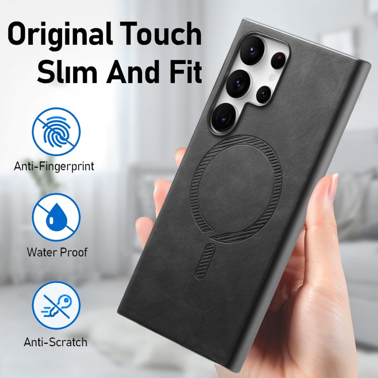 For Samsung Galaxy S24 5G Solid Color Retro Magsafe PU Back Cover Phone Case(Black)