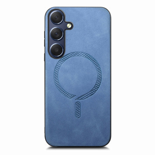 For Samsung Galaxy S24 5G Solid Color Retro Magsafe PU Back Cover Phone Case(Blue)