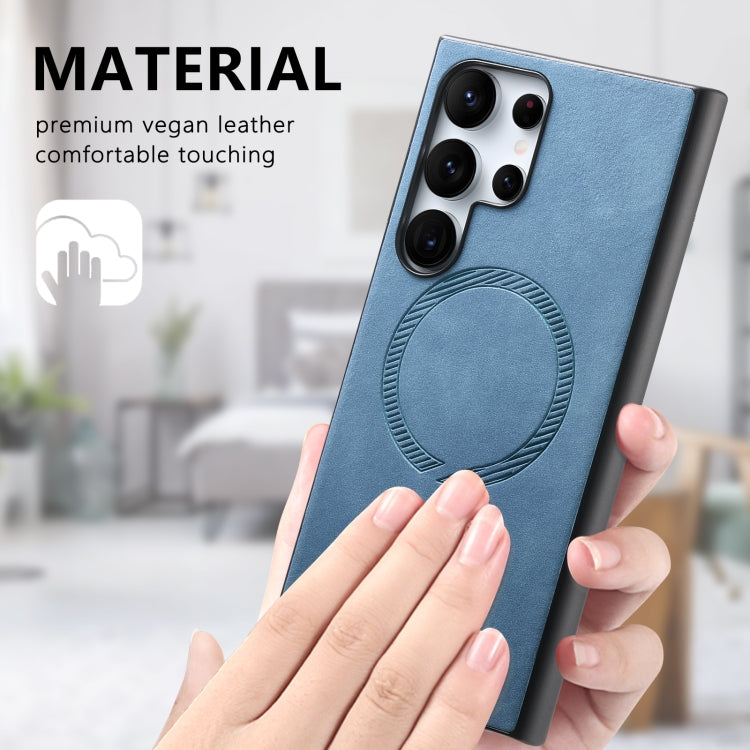 For Samsung Galaxy S24 5G Solid Color Retro Magsafe PU Back Cover Phone Case(Blue)