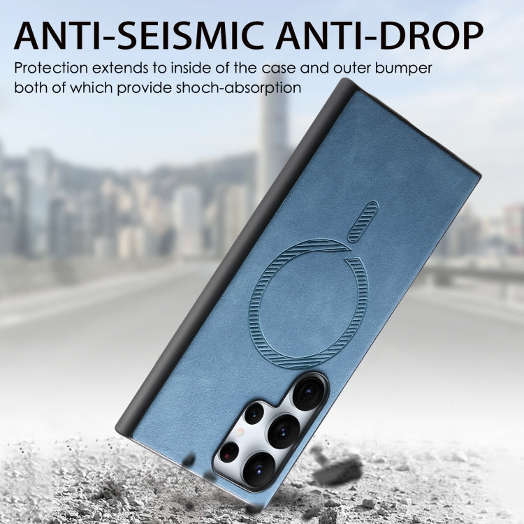 For Samsung Galaxy S24 5G Solid Color Retro Magsafe PU Back Cover Phone Case(Blue)