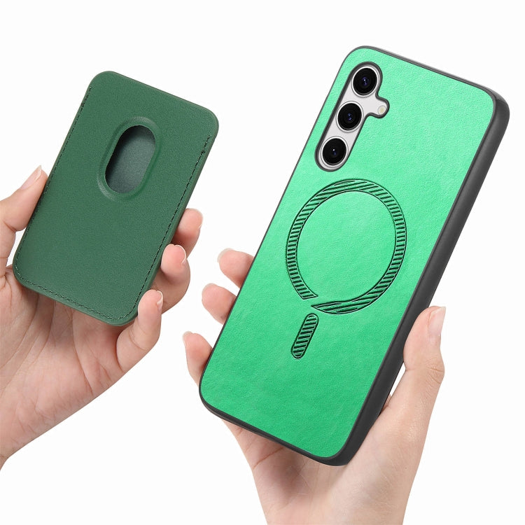 For Samsung Galaxy S24 5G Retro Magsafe Card Bag PU Back Cover Phone Case(Green)