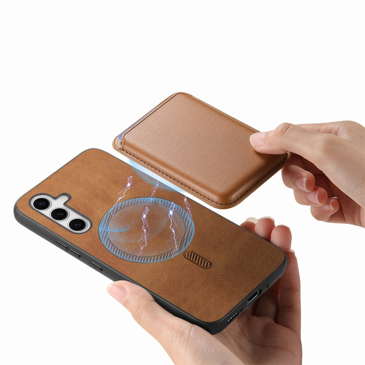 For Samsung Galaxy S24 5G Retro Magsafe Card Bag PU Back Cover Phone Case(Brown)