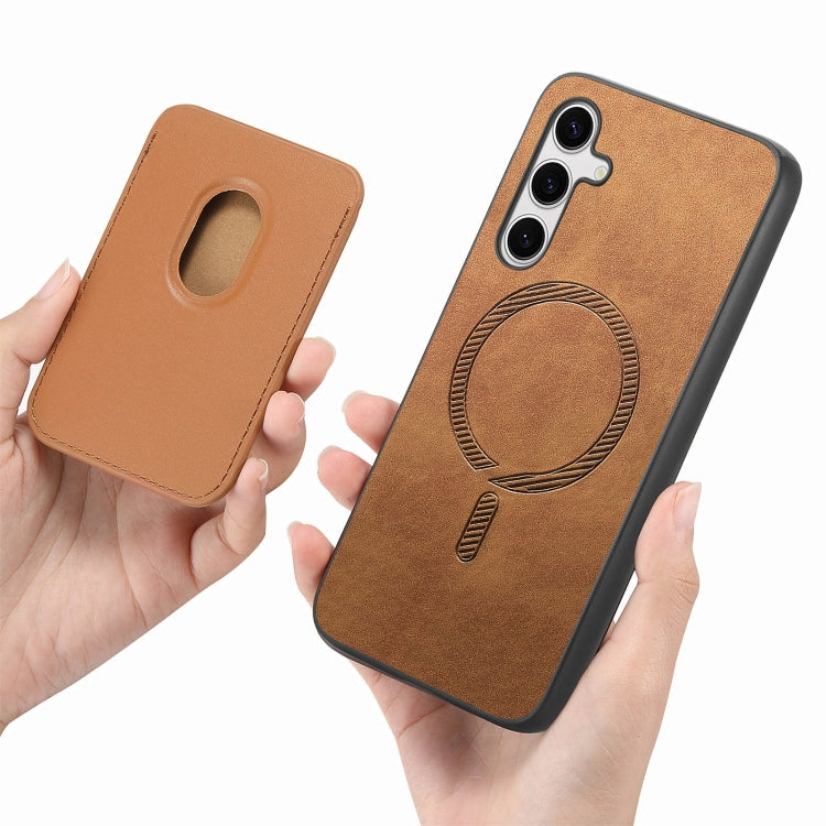 For Samsung Galaxy S24 5G Retro Magsafe Card Bag PU Back Cover Phone Case(Brown)