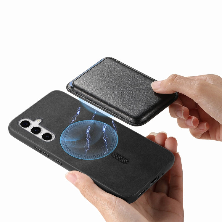 For Samsung Galaxy S24 5G Retro Magsafe Card Bag PU Back Cover Phone Case(Black)