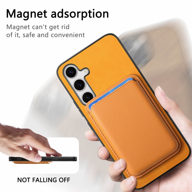 For Samsung Galaxy S24 5G Retro Magsafe Card Bag PU Back Cover Phone Case(Yellow)