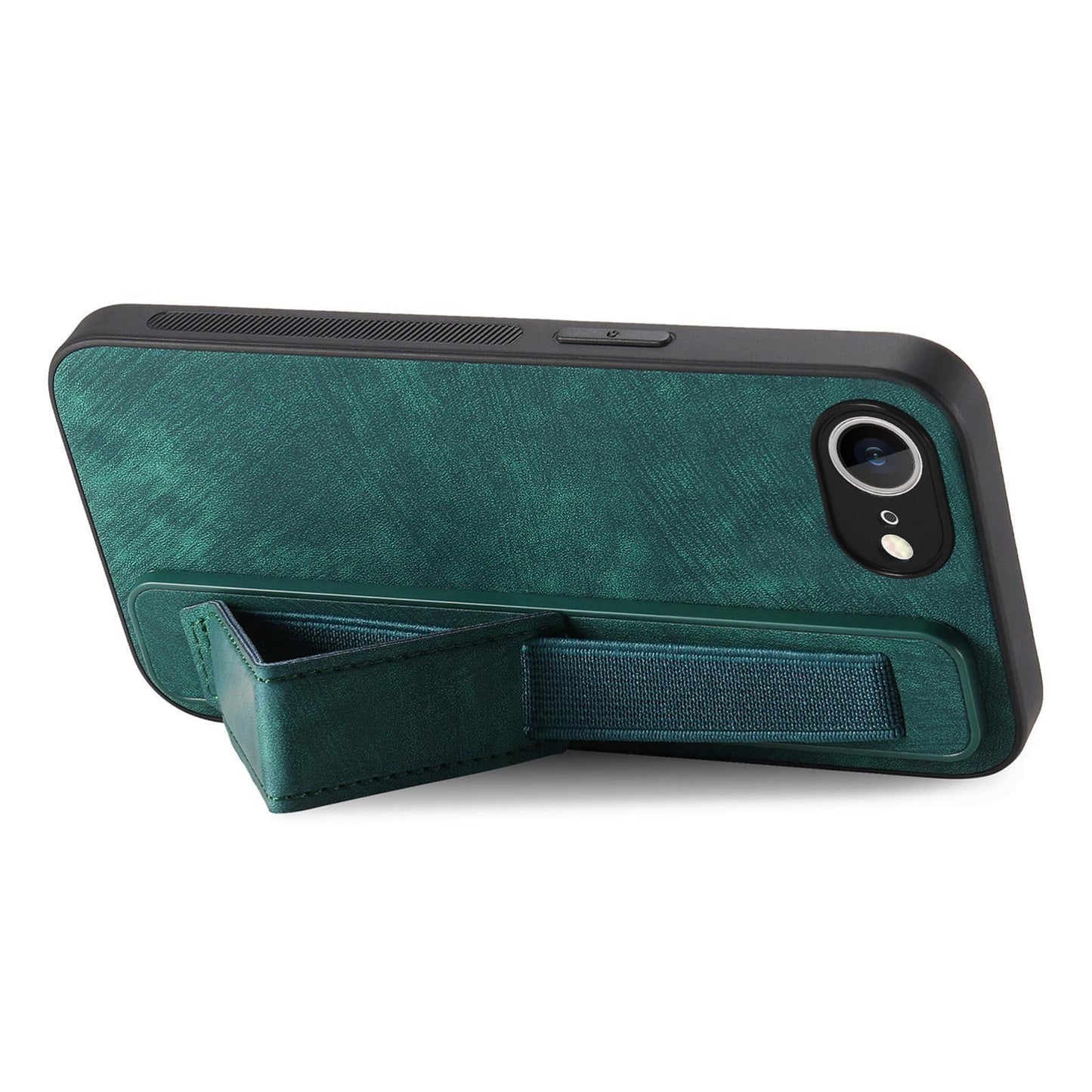 For iPhone 16e Retro Wristband Holder Leather Back Phone Case(Green)