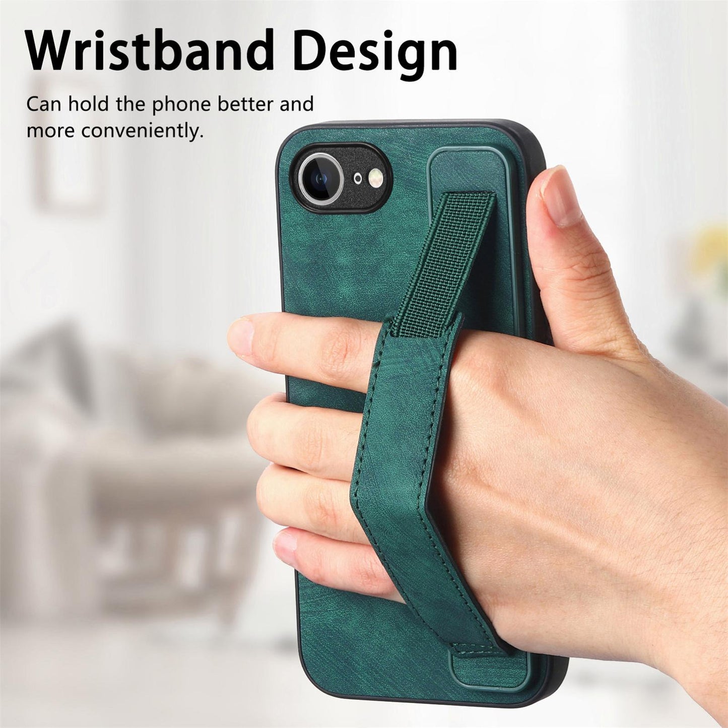 For iPhone 16e Retro Wristband Holder Leather Back Phone Case(Green)