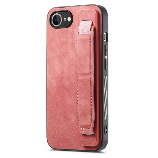 For iPhone 16e Retro Wristband Holder Leather Back Phone Case(Pink)