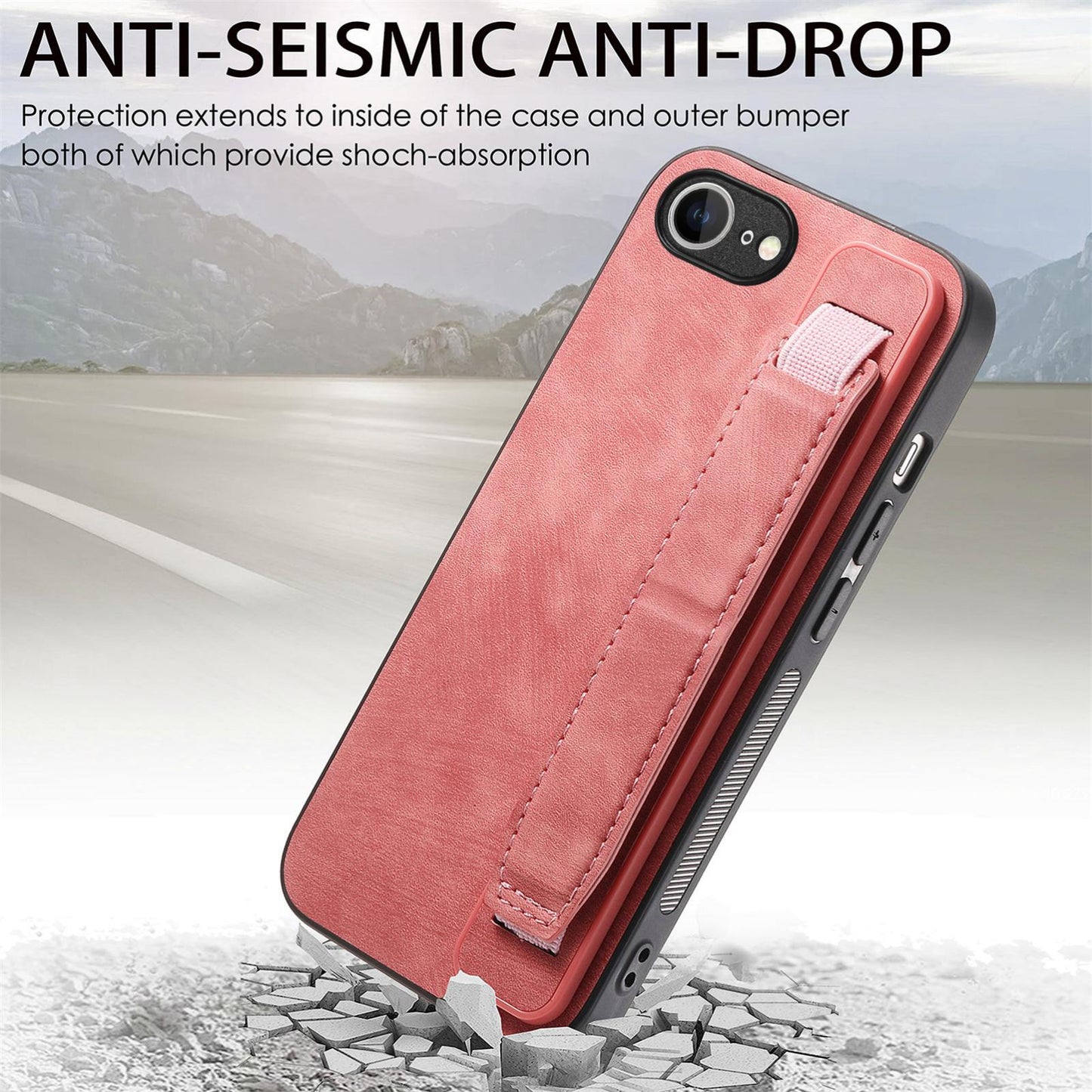 For iPhone 16e Retro Wristband Holder Leather Back Phone Case(Pink)