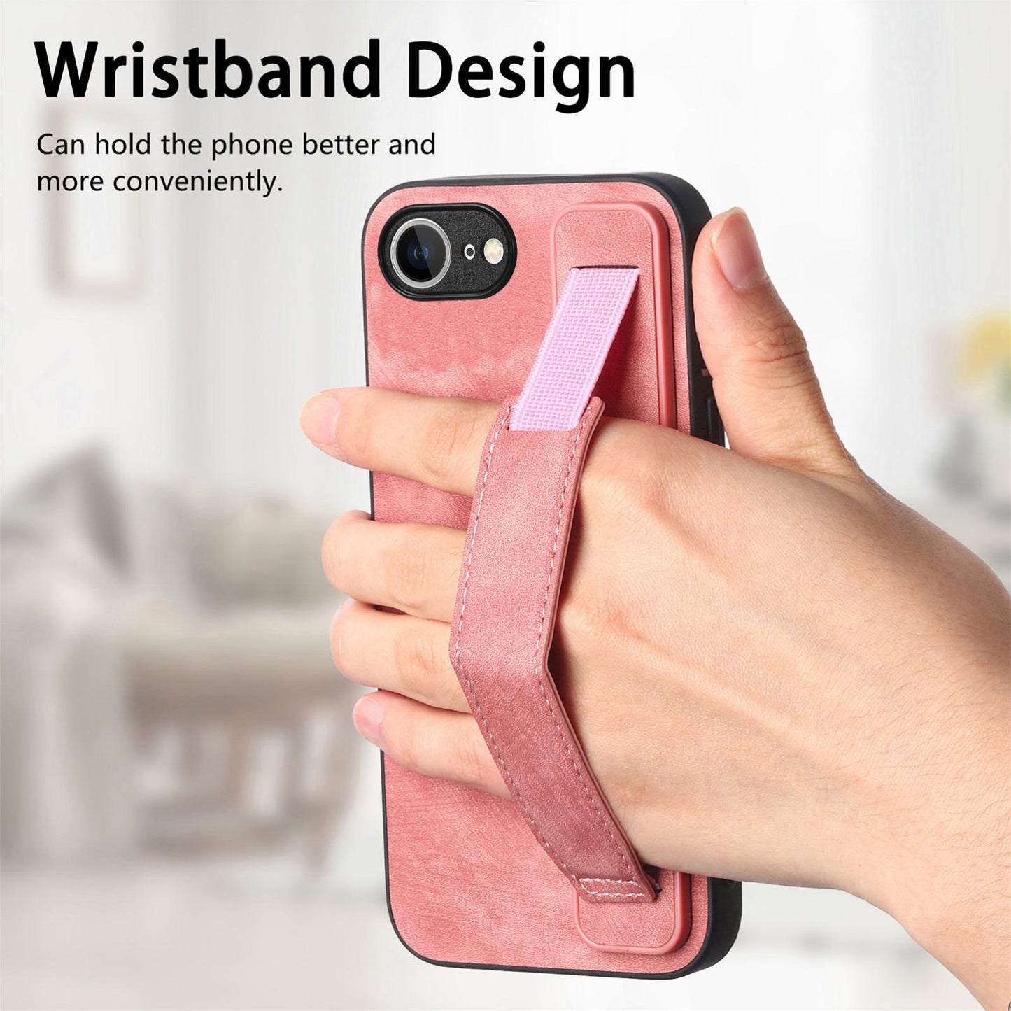 For iPhone 16e Retro Wristband Holder Leather Back Phone Case(Pink)