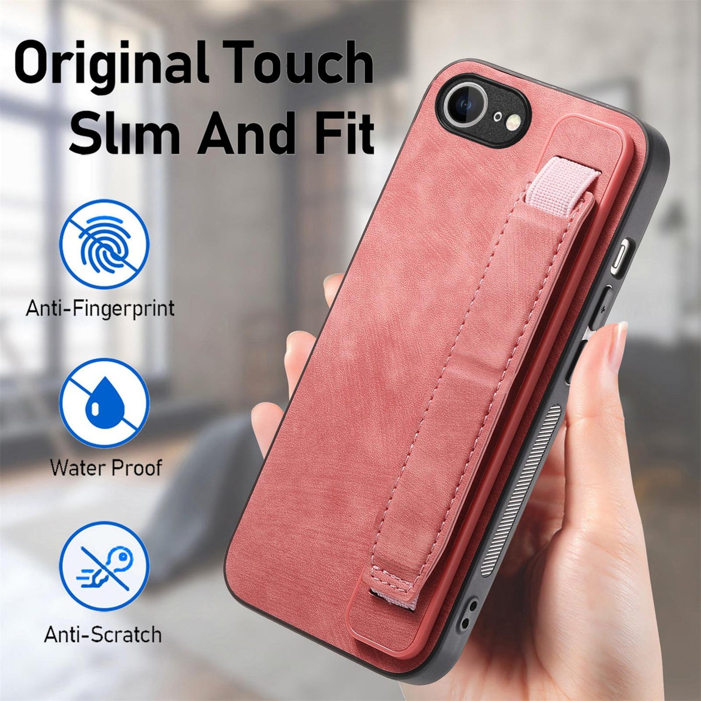 For iPhone 16e Retro Wristband Holder Leather Back Phone Case(Pink)