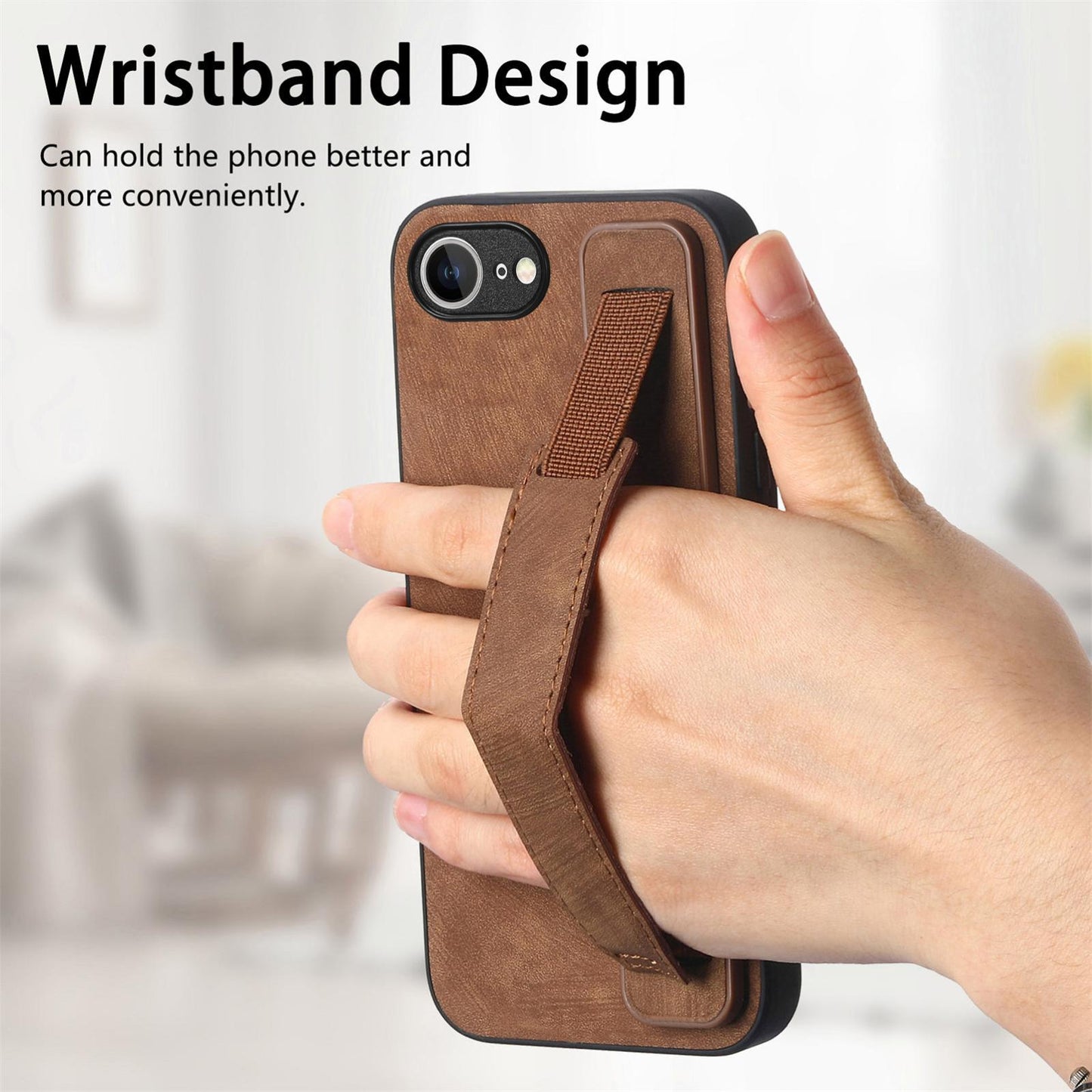 For iPhone 16e Retro Wristband Holder Leather Back Phone Case(Brown)