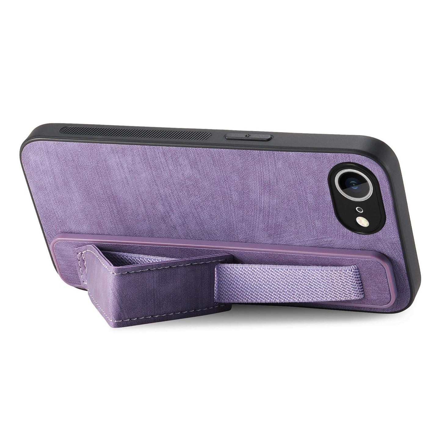 For iPhone 16e Retro Wristband Holder Leather Back Phone Case(Purple)