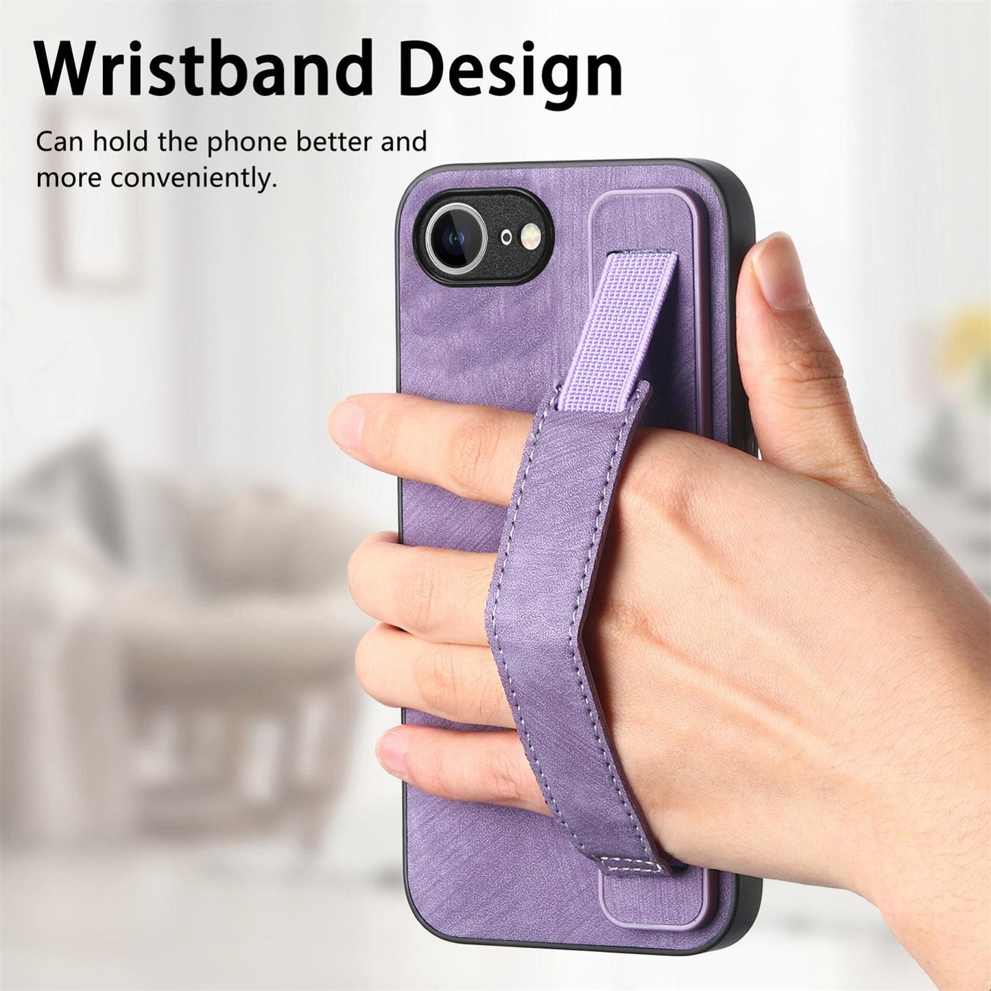 For iPhone 16e Retro Wristband Holder Leather Back Phone Case(Purple)