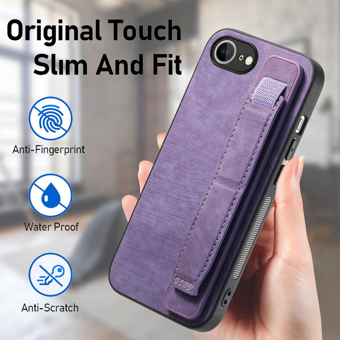 For iPhone 16e Retro Wristband Holder Leather Back Phone Case(Purple)