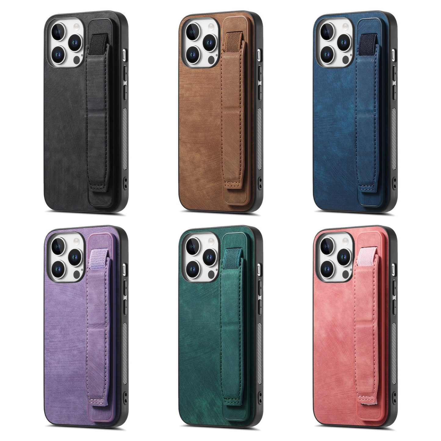 For iPhone 16e Retro Wristband Holder Leather Back Phone Case(Brown)