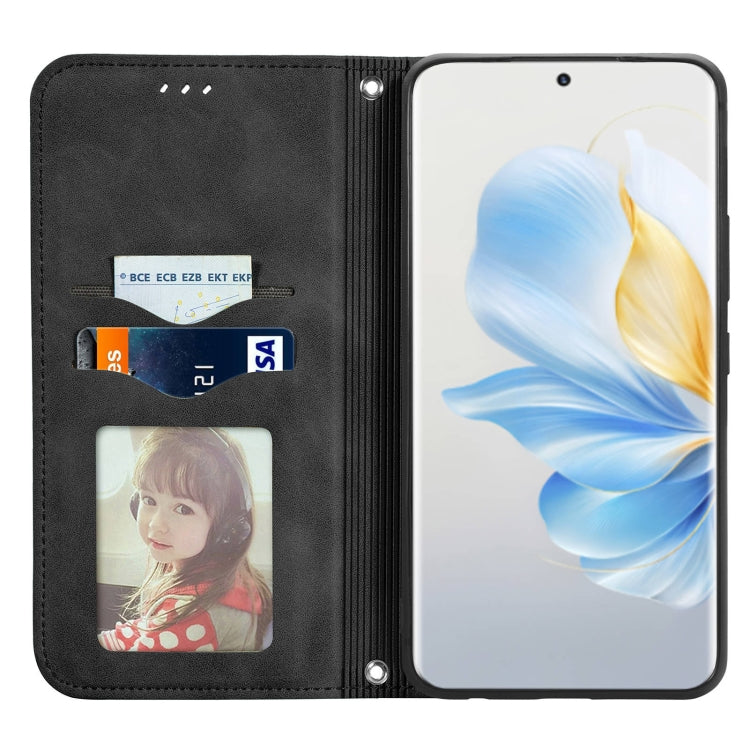 For Honor 100 Retro Skin Feel Magnetic Flip Leather Phone Case(Black)