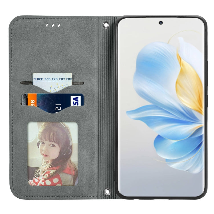 For Honor 100 Retro Skin Feel Magnetic Flip Leather Phone Case(Grey)