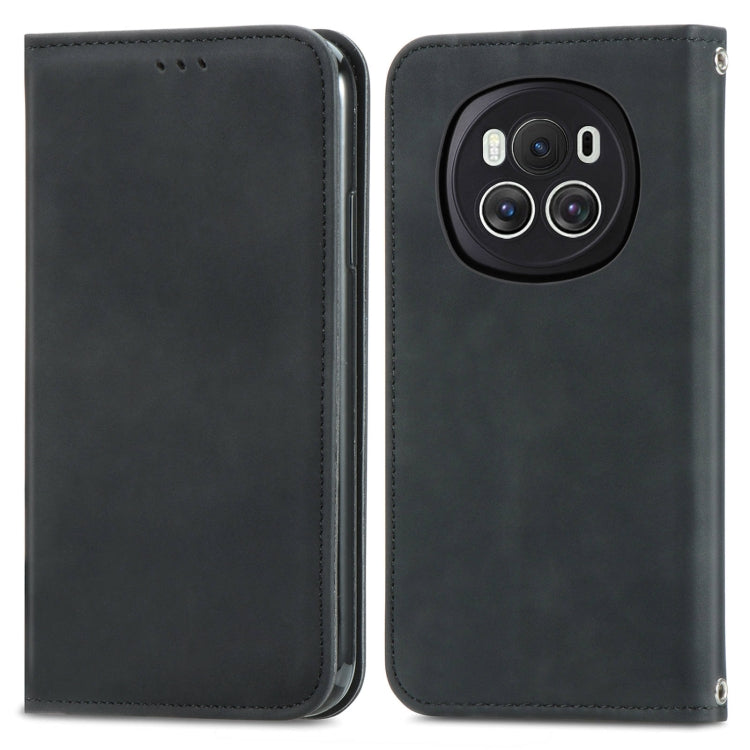 For Honor Magic6 Retro Skin Feel Magnetic Flip Leather Phone Case(Black)