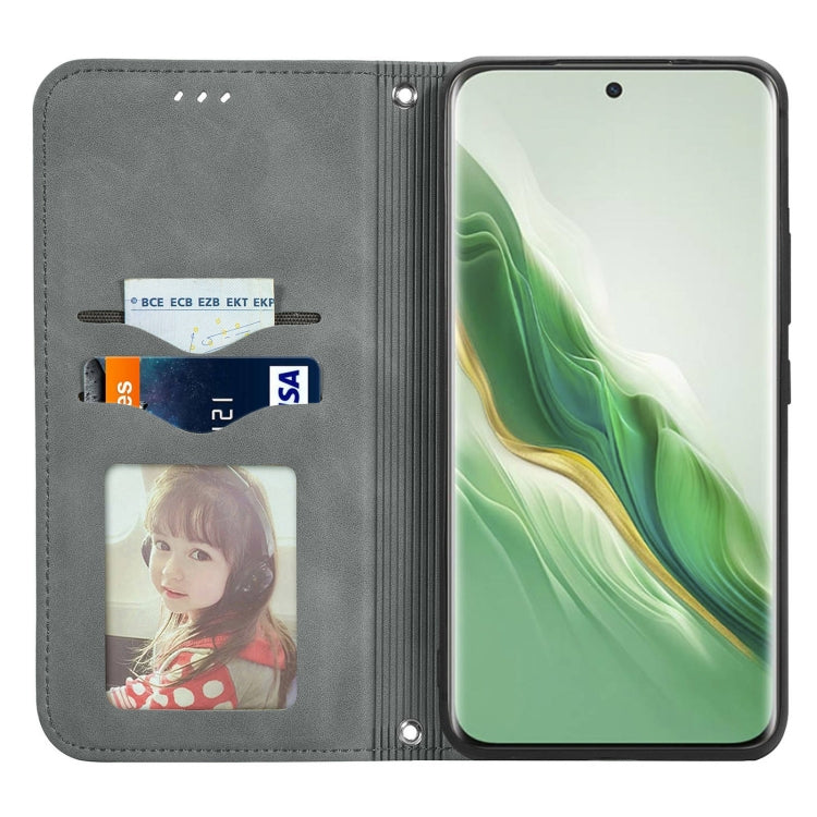 For Honor Magic6 Retro Skin Feel Magnetic Flip Leather Phone Case(Grey)