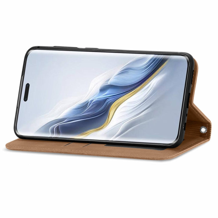 For Honor Magic6 Pro Retro Skin Feel Magnetic Flip Leather Phone Case(Brown)