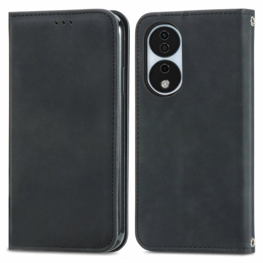 For Honor X7b Retro Skin Feel Magnetic Flip Leather Phone Case(Black)