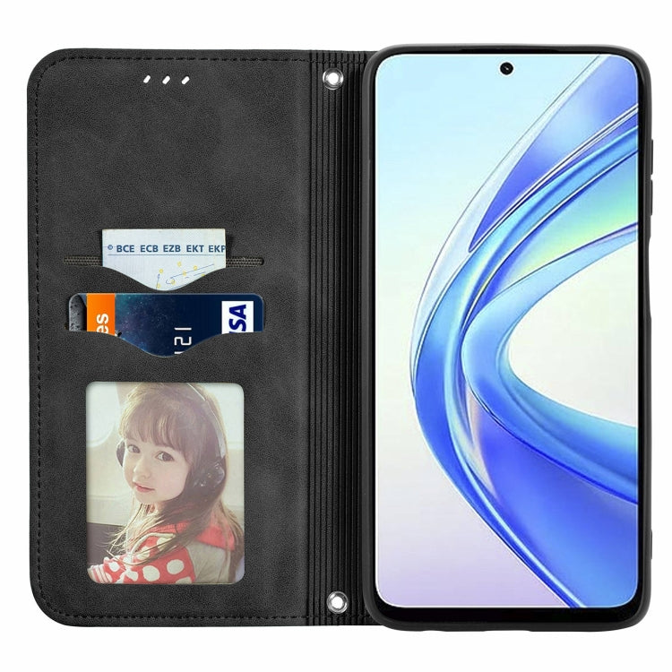 For Honor X7b Retro Skin Feel Magnetic Flip Leather Phone Case(Black)