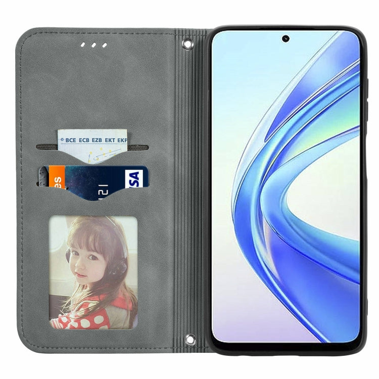 For Honor X7b Retro Skin Feel Magnetic Flip Leather Phone Case(Grey)