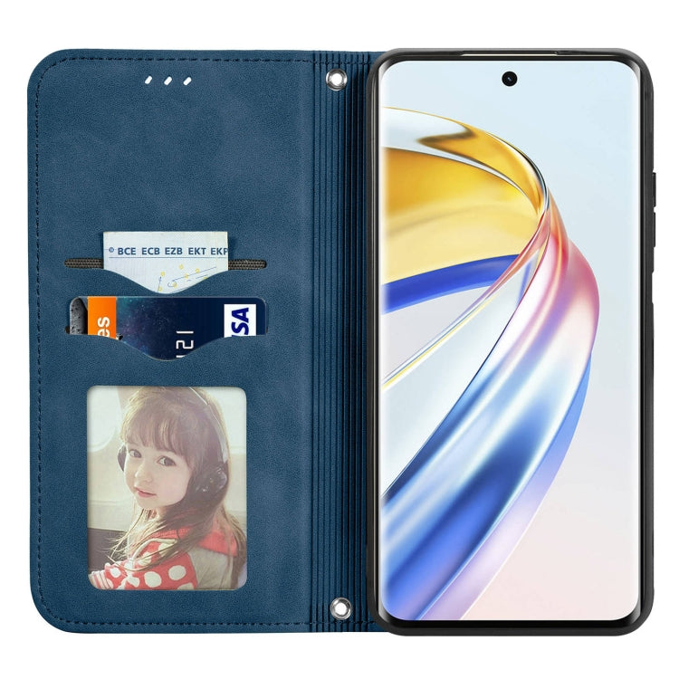 For Honor X9b Retro Skin Feel Magnetic Flip Leather Phone Case(Blue)