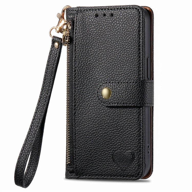 For Honor 100 Pro 5G Love Zipper Lanyard Leather Phone Case(Black)